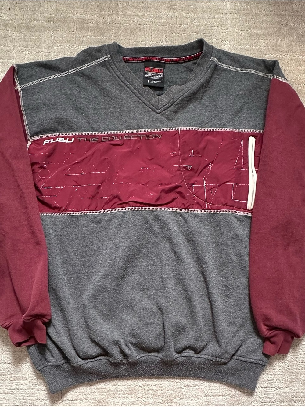 Vintage FUBU Men’s Gray & Maroon Pullover Sweater